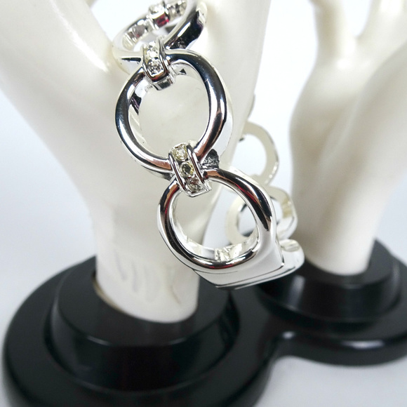 Silvertone Crystal Hinge Cuff Bangle Bracelet - Picture 4 of 5